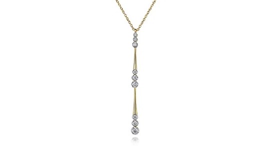 a yellow gold pendant necklace featuring diamonds