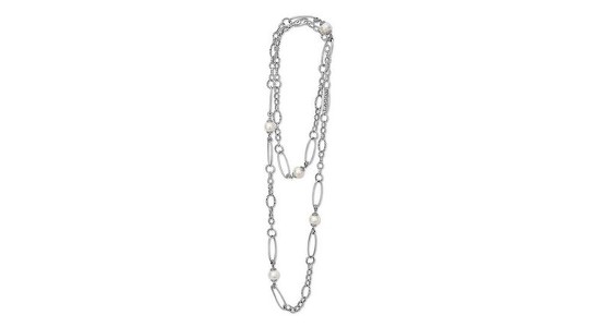 a white gold layered necklace by Lagos with pearl accents