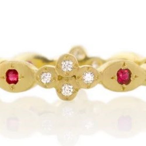 ADEL CHEFRIDI CLOVER RUBY AND DIAMOND BAND