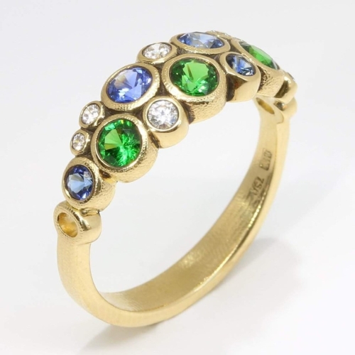 ALEX SEPKUS DIAMOND AND SAPPHIRE/TSAVORITE  RING