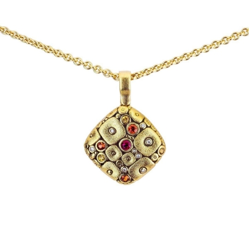 ALEX SEPKUS SOFT MOSAIC DIAMOND AND FIRE MIX SAPPHIRE PENDANT WITH CHAIN