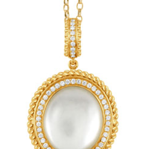 DOVES JUSTINIAN DIAMONDS AND MOTHER OF PEARL PENDANT AND CHAIN