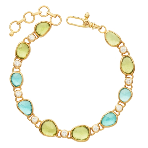 GURHAN GOLD ONE OF A KIND PERIDOT/ APATITE AND  DIAMOND BRACELET