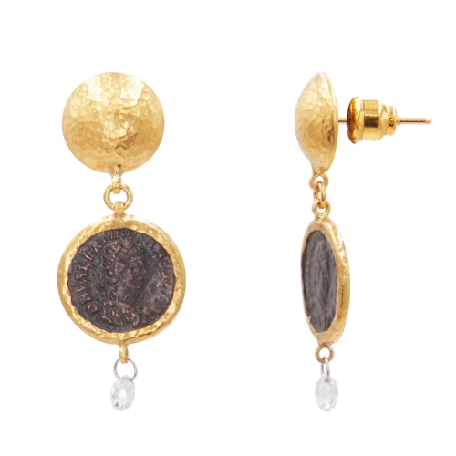 GURHAN GOLD ONE OF A KIND ANTIQUITIES ROMAN COIN DIAMOND EARRINGS