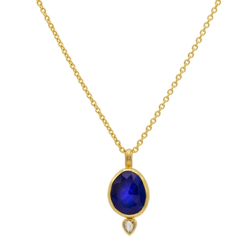 GURHAN GOLD ONE OF A KIND LAPIS AND DIAMOND PENDANT