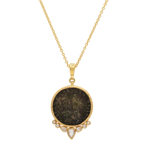 GURHAN GOLD ONE OF A KIND ANTIQUITIES ROMAN COIN DIAMOND PENDANT