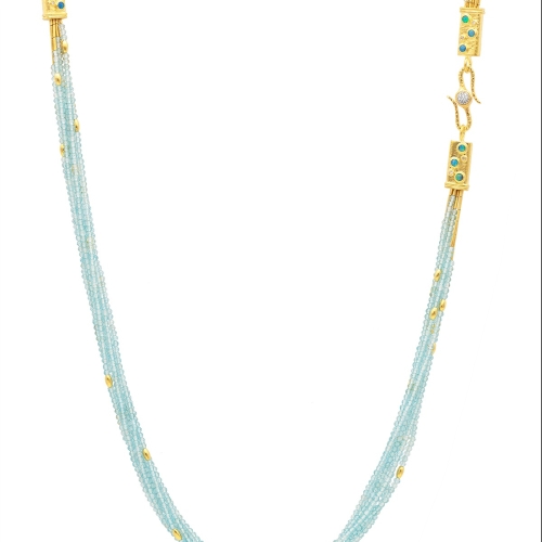 GURHAN GOLD ONE OF A KIND APATITE BEAD AND OPAL, DIAMOND MULTI STRAND NECKLACE