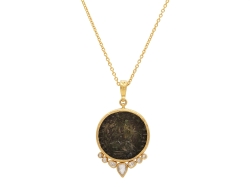 GURHAN GOLD ONE OF A KIND ANTIQUITIES ROMAN COIN DIAMOND PENDANT