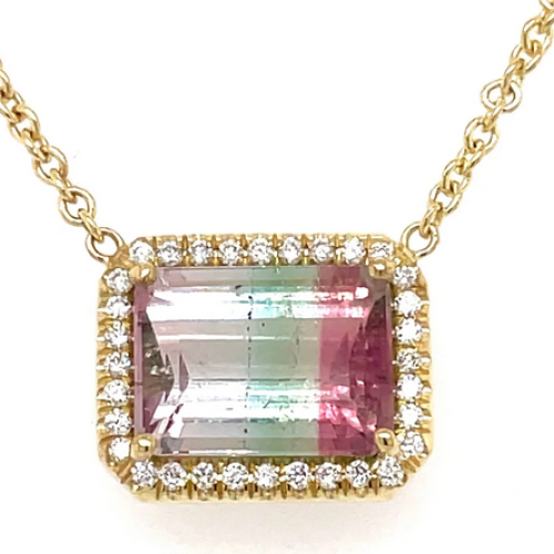 LAUREN K WATERMELON TOURMALINE AND DIAMOND NECKLACE