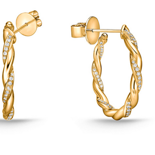 MEMOIRE FASHION VINE TWISTED PAVE HOOP EARRINGS