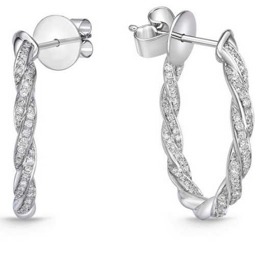 MEMOIRE FASHION VINE PAVE HOOP EARRINGS