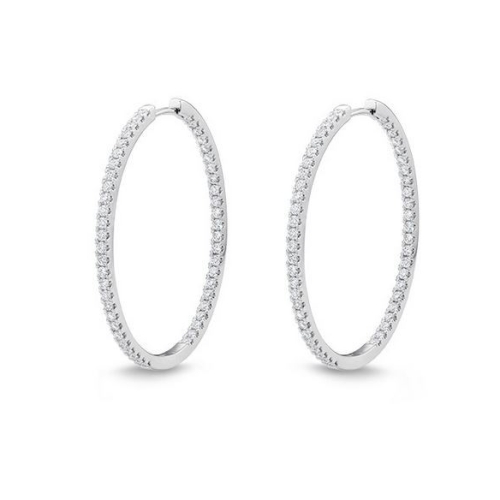 MEMOIRE FASHION OVAL DIAMOND HOOP EARRINGS