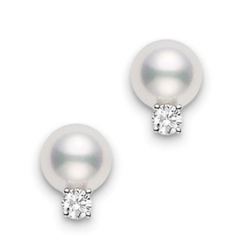 MIKIMOTO PEARL AND DIAMOND STUD EARRINGS