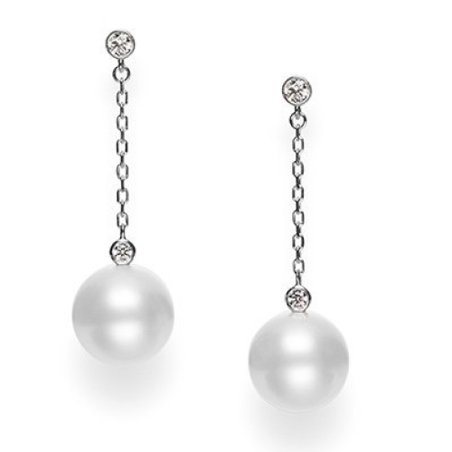 MIKIMOTO PEARL AND DIAMOND DANGLE EARRING