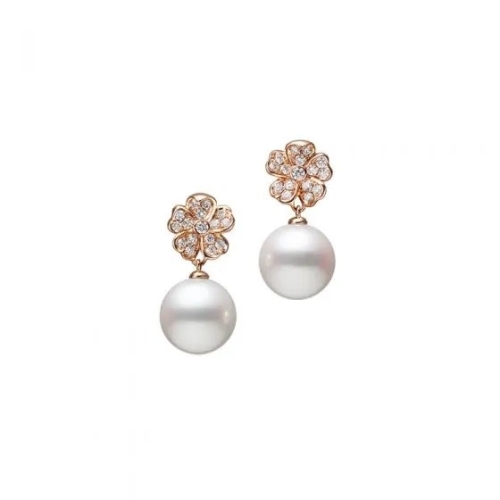 MIKIMOTO CHERRY BLOSSOM PEARL AND DIAMOND EARRINGS