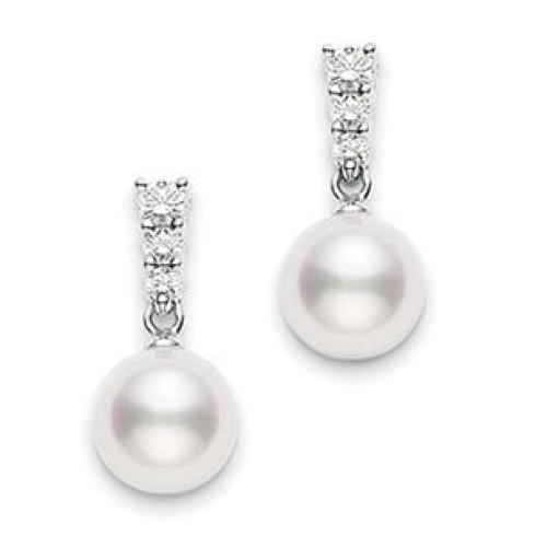 MIKIMOTO MIKIMOTO MORNING DEW PEARL AND DIAMOND EARRINGS