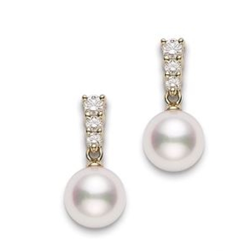 MIKIMOTO MORNING DEW PEARL AND DIAMOND EARRINGS