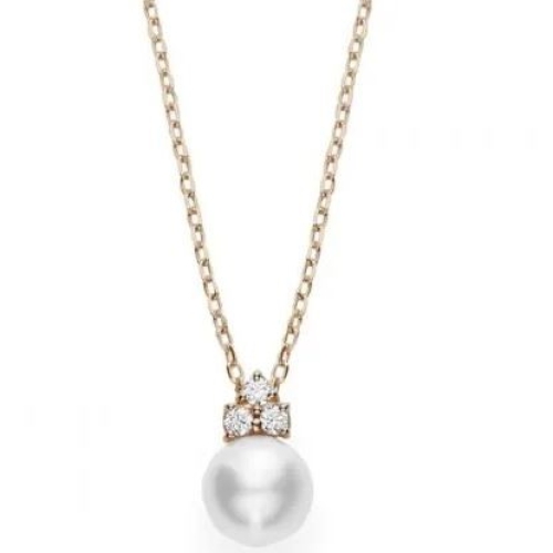 MIKIMOTO PEARL AND DIAMOND PENDANT  18K WG