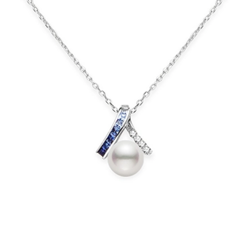 MIKIMOTO OCEAN AKOYA PEARL AND DIAMOND/SAPPHIRE PENDANT