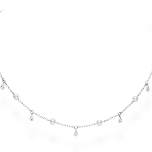 MIKIMOTO AKOYA PEARL AND DIAMOND NECKLACE