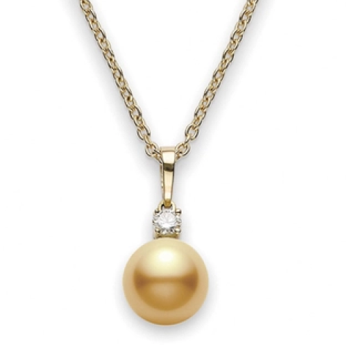 MIKIMOTO GOLDEN SOUTH SEA PEARL AND DIAMOND PENDANT-9-9.9MM