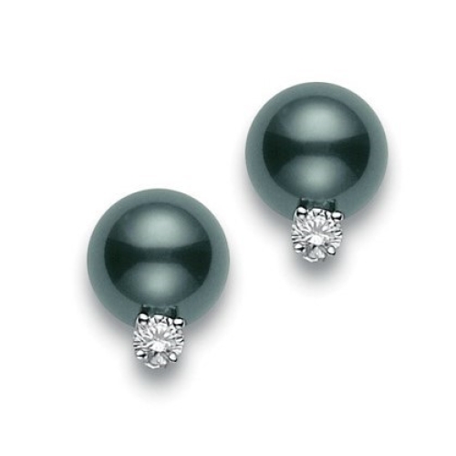 MIKIMOTO SOUTH SEA BLACK PEARL AND DIAMOND  STUD EARRING