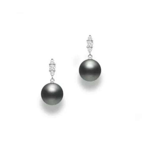 MIKIMOTO MORNING DEW BLACK SOUTH SEA DIAMOND EARRINGS